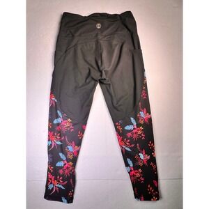 Marika Women Black Floral Mesh Pocket High Rise Cropped Leggings Yoga Pants